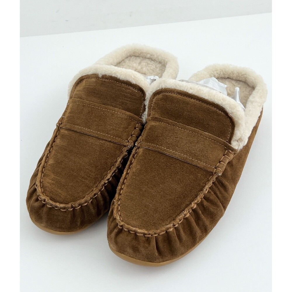 Vince Berkley Genuine Shearling Driving Loafer Womens 7 Suede Moc Toe Brown NIB